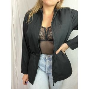Eileen Fisher Black Full Zip Womens Light Weight Cinch Waist Jacket Large